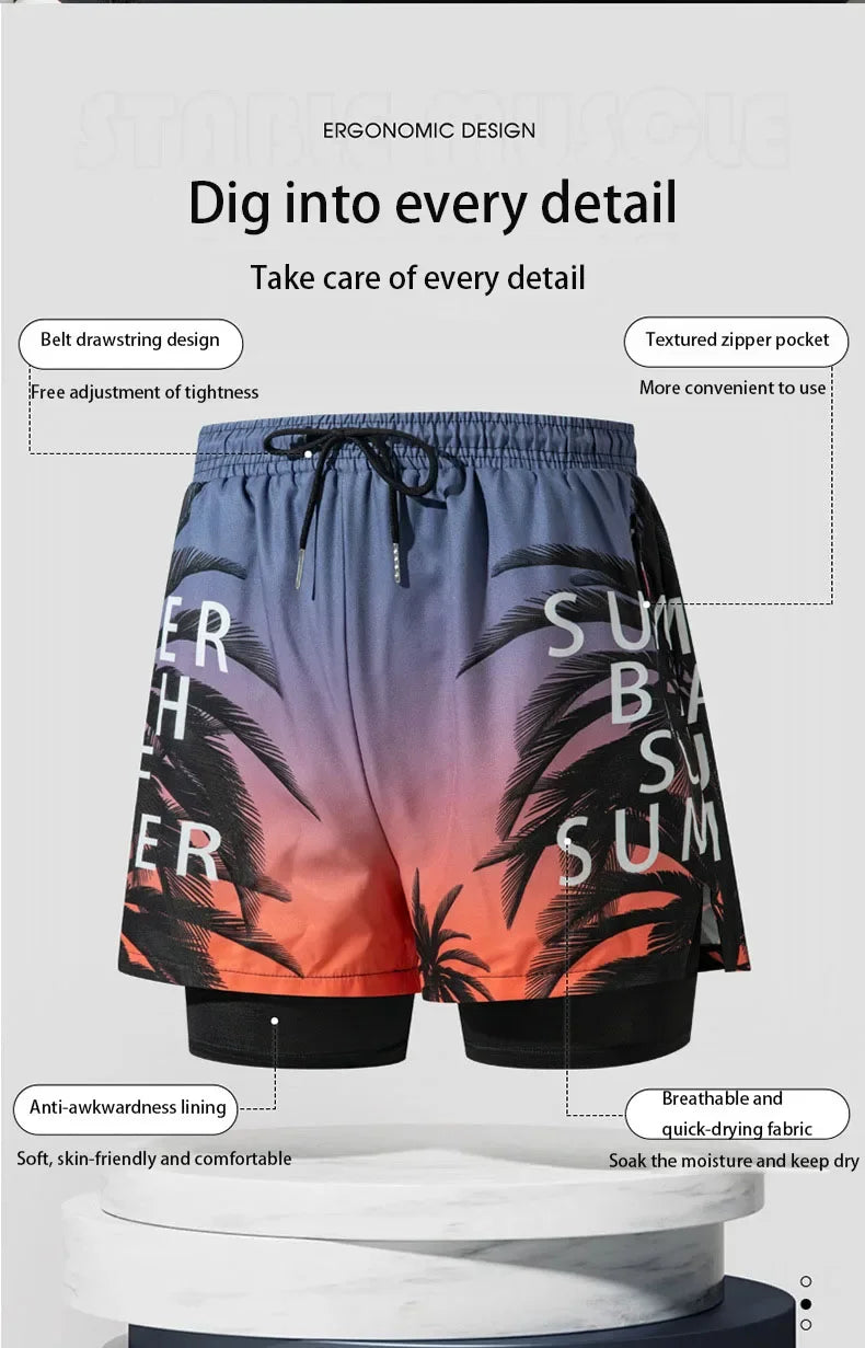 New Swim Trunks for Men Double-layer Swimming Shorts