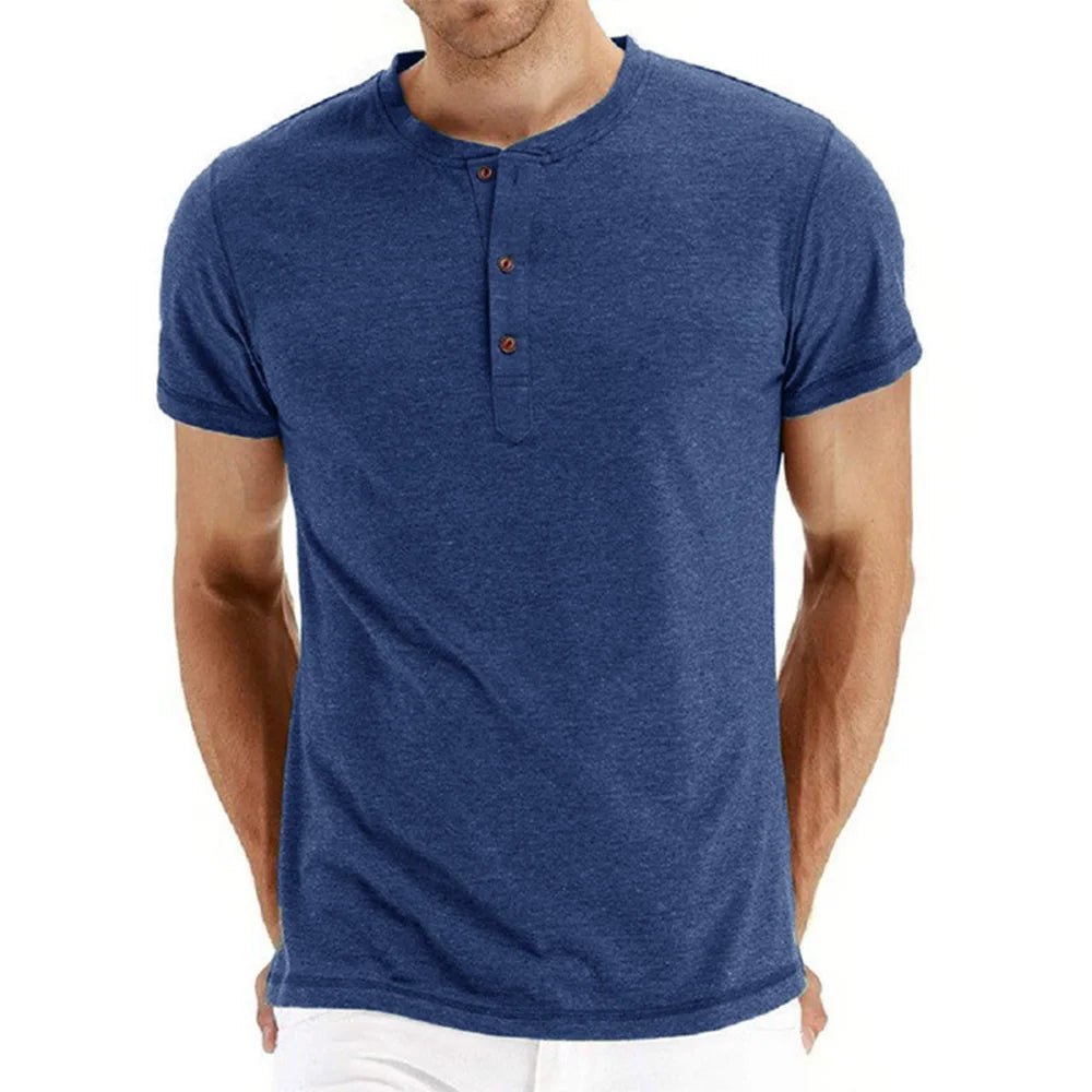 Men's Quality Cotton T-Shirt Henry Neck Slim Fit Solid Tees