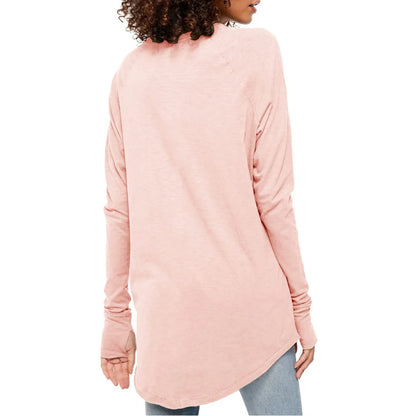 Women's T-Shirt Solid Round Neck Loose Long Sleeve Top