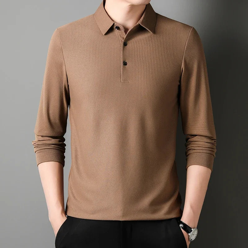 Men's Business Casual Polo Long Sleeve T-shirt Comfortable