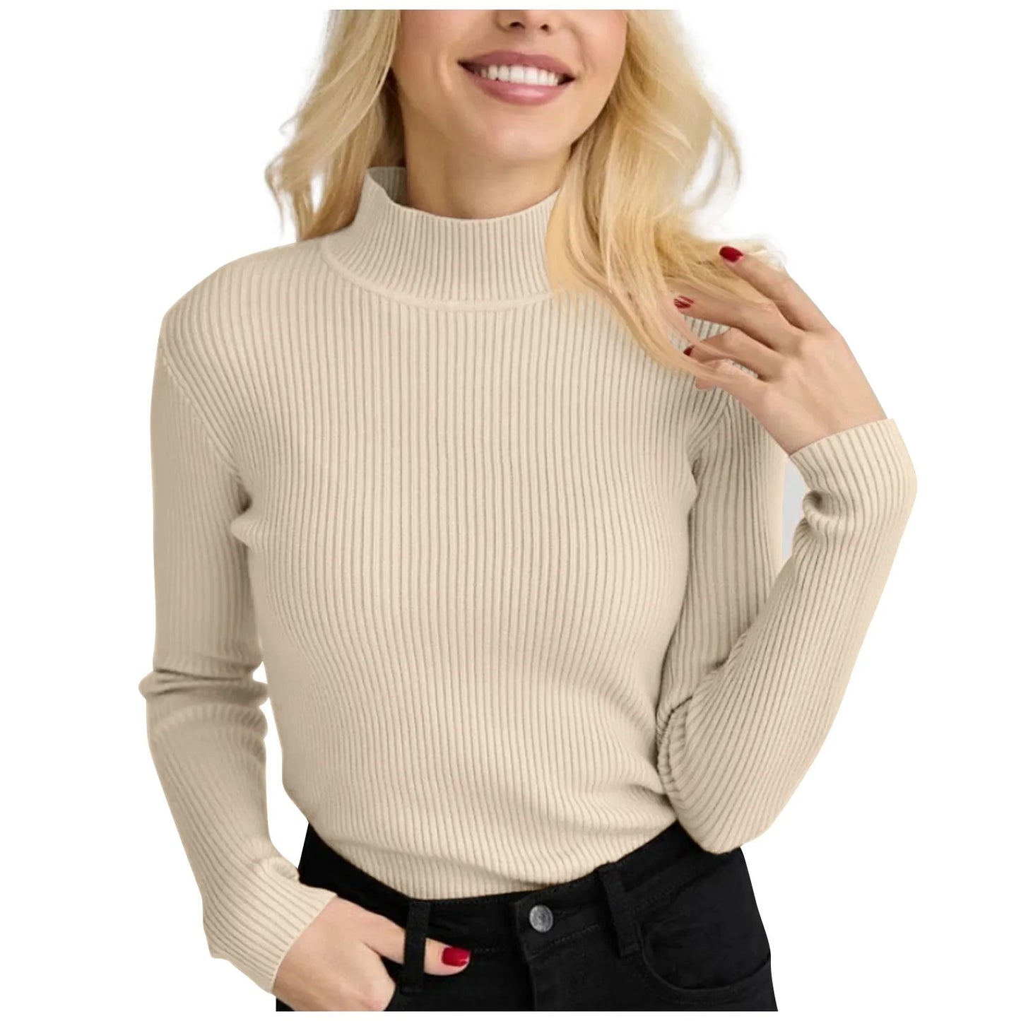 Women's Sweater Half High Neck Solid Slim Fit Pullover