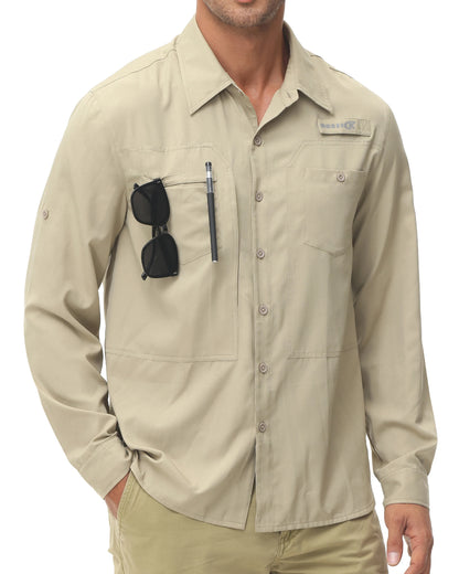 Men's UPF 50+ Long Sleeve Fishing Shirt with Zipper Pocket