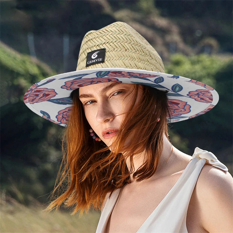 GEMVIE Fashion Women Lifeguard Hat Beach Straw Hat Summer