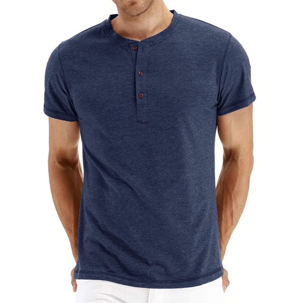 Men's Quality Cotton T-Shirt Henry Neck Slim Fit Solid Tees