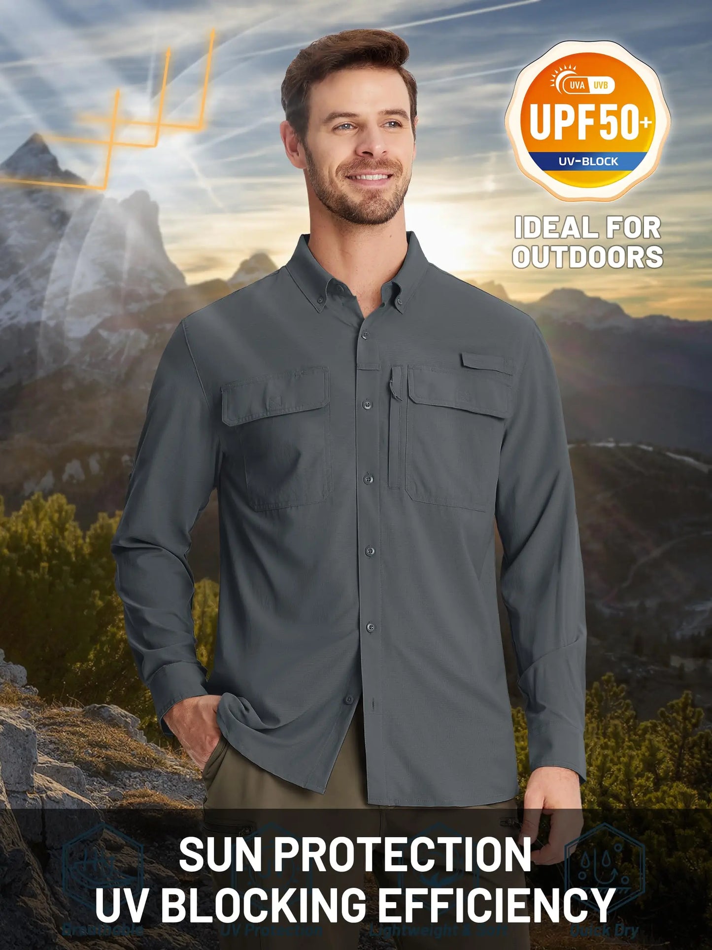 UPF 50+ Sun Protection Fishing Shirts Men's Quick Dry Long Sleeve