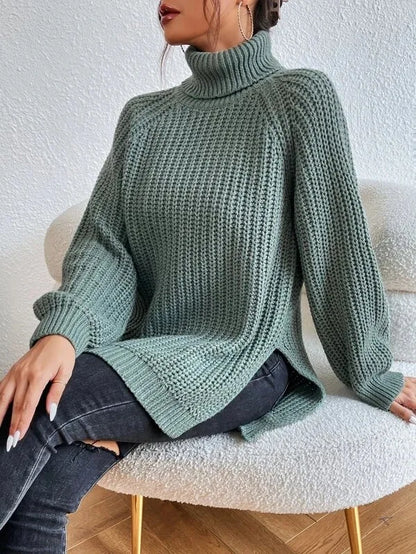 Women Winter Turtleneck Loose Sweater Elegant Drop Sleeve Tops