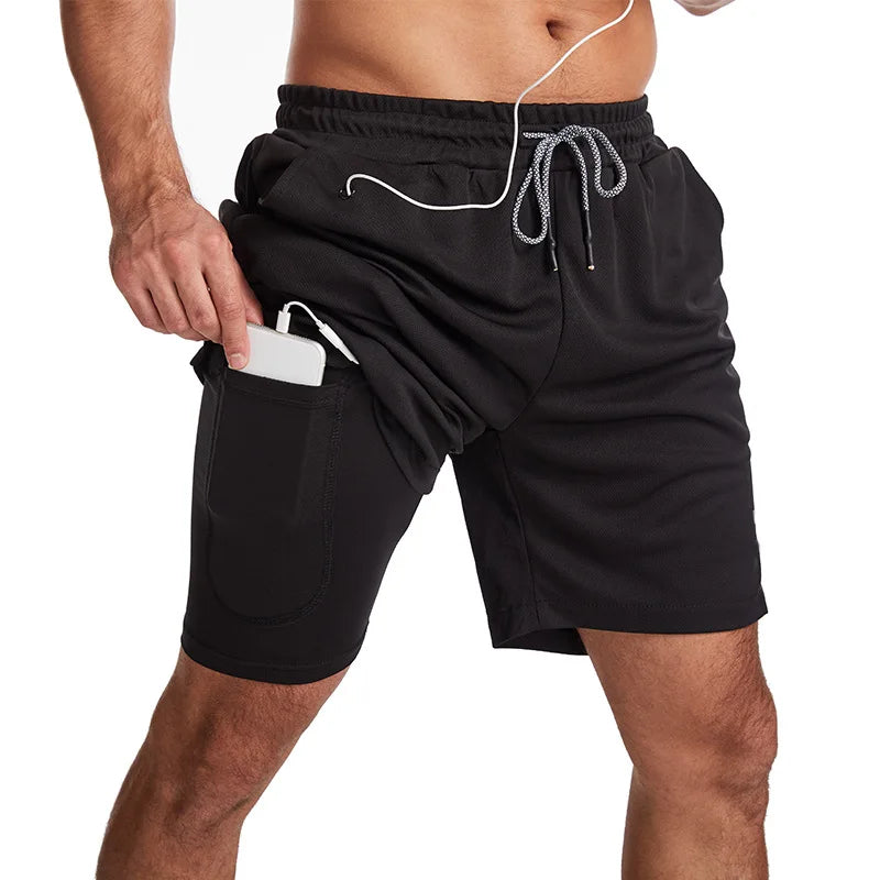 GITF Men's 2-in-1 Fitness Running 7-inch Shorts Quick Drying