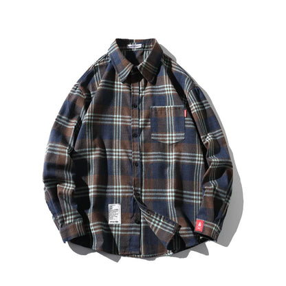 2023 Spring Autumn Casual Plaid Men's Loose Long-sleeved Shirt