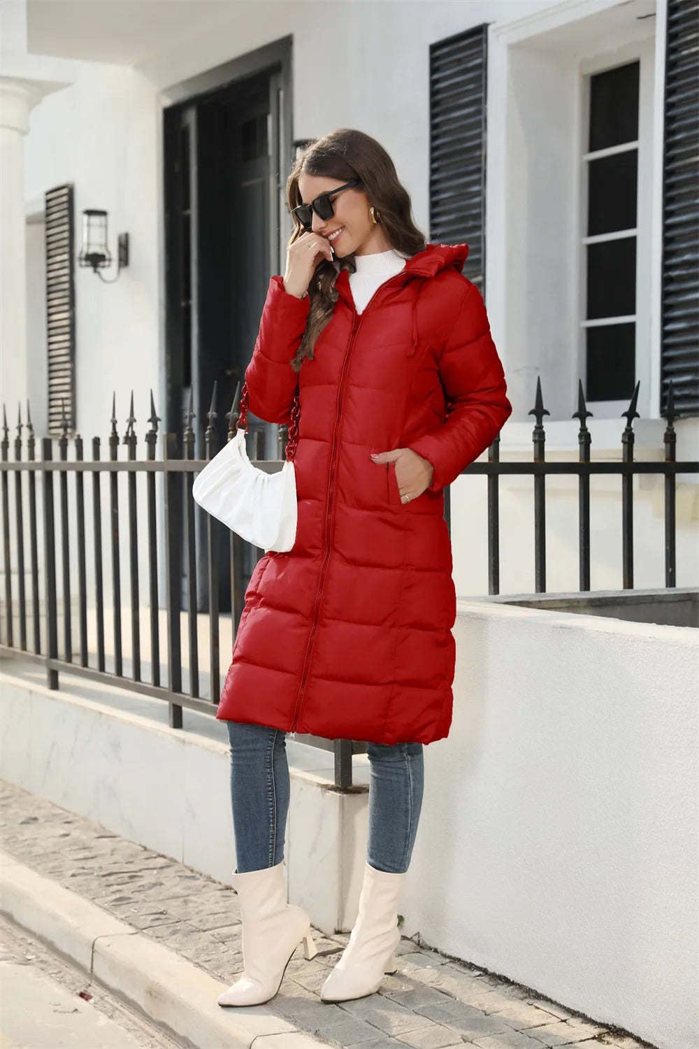 Winter Hooded Women's Cotton Padded Jacket Mid-length Outwear