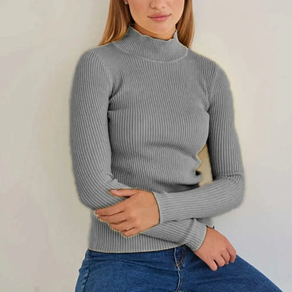 Women's Sweater Half High Neck Solid Slim Fit Pullover