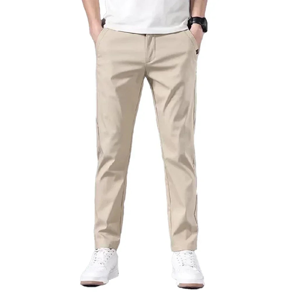 Fashion Men's Slim Fit Pants Solid Color Chino Trousers