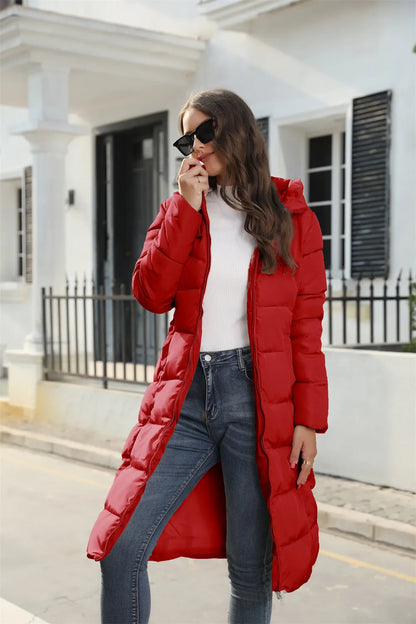 Winter Hooded Women's Cotton Padded Jacket Mid-length Outwear