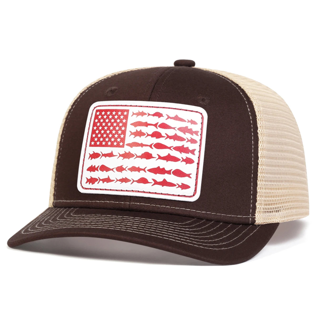 Unisex American Flag Small Fish Leather Label Caps Hat