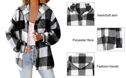 Winter Lady Coat Contrast Color Plush Lined Flannel Jacket