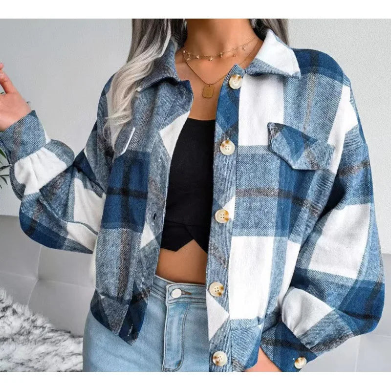 Autumn Plaid Jacket Women Loose Checkered Jacket Female