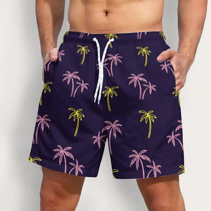 Black Palm Printed Men's Beach Shorts Quick Dry Sportswear