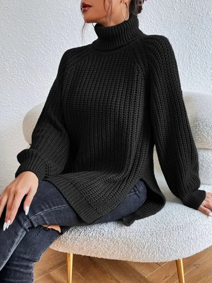 Women Winter Turtleneck Loose Sweater Elegant Drop Sleeve Tops