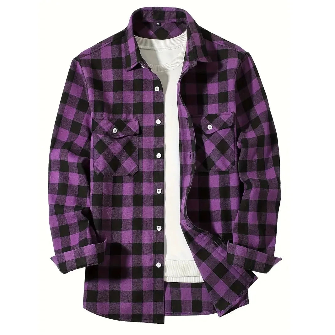 Mens Shirts Single Breasted Classic Plaid Flannel Shirt