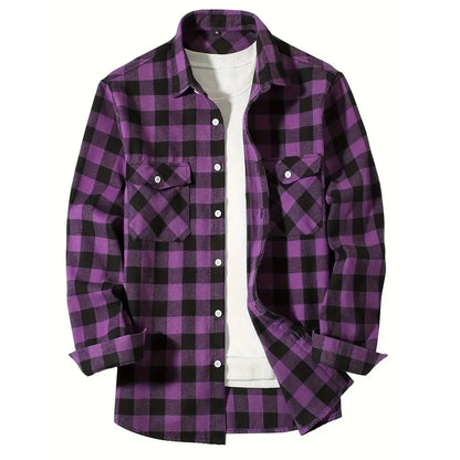 Mens Shirts Single Breasted Classic Plaid Flannel Shirt