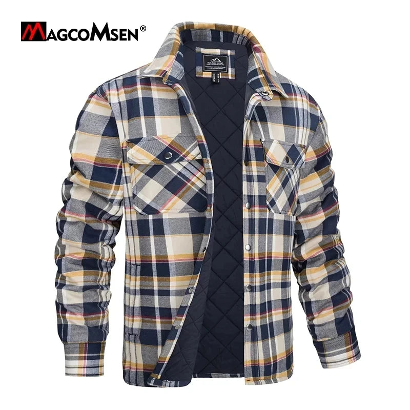 MAGCOMSEN Men's Plaid Flannel Jacket Warm Thick Long Sleeve