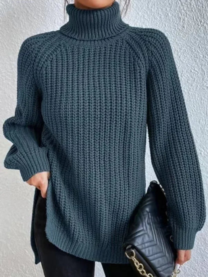 Women Winter Turtleneck Loose Sweater Elegant Drop Sleeve Tops