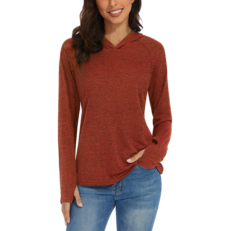 Women's Summer UPF 50+ Hoodie – Quick-Dry Long Sleeve T-Shirt with UV Protection for Running, Hiking, Workout, Gym, and Casual Wear
