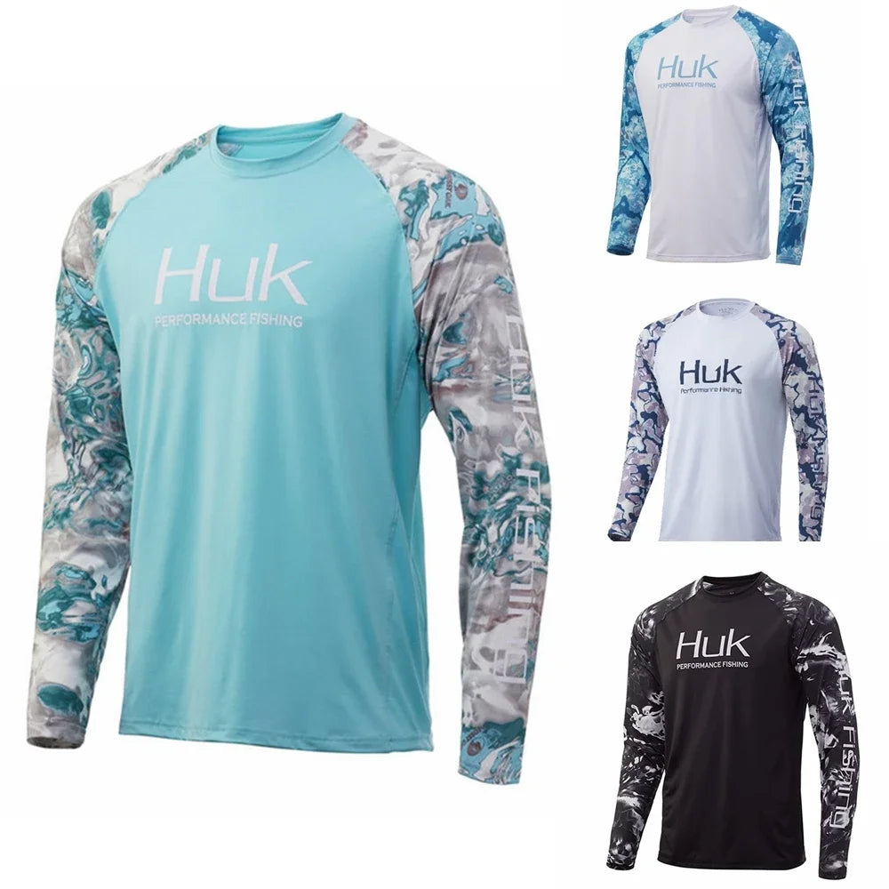 HUK Fishing Shirts Long Sleeve UV Protection Mens Jersey