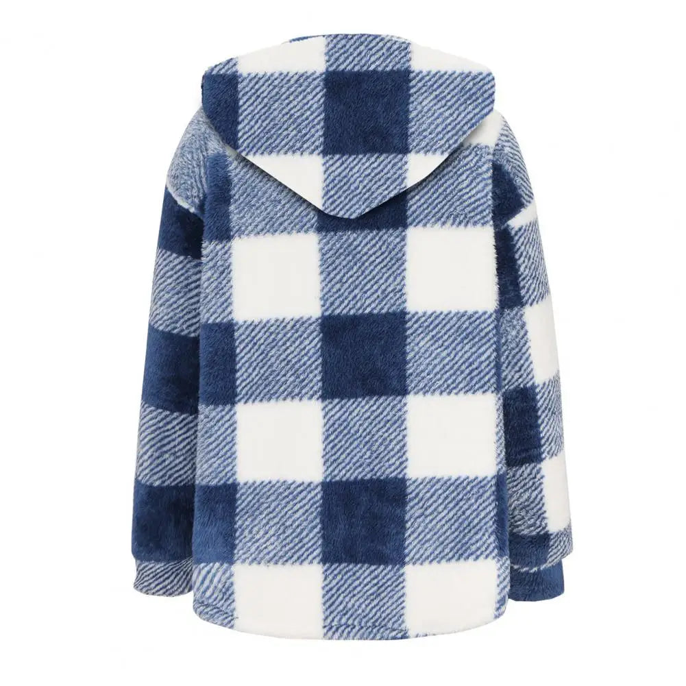 Winter Lady Coat Contrast Color Plush Lined Flannel Jacket