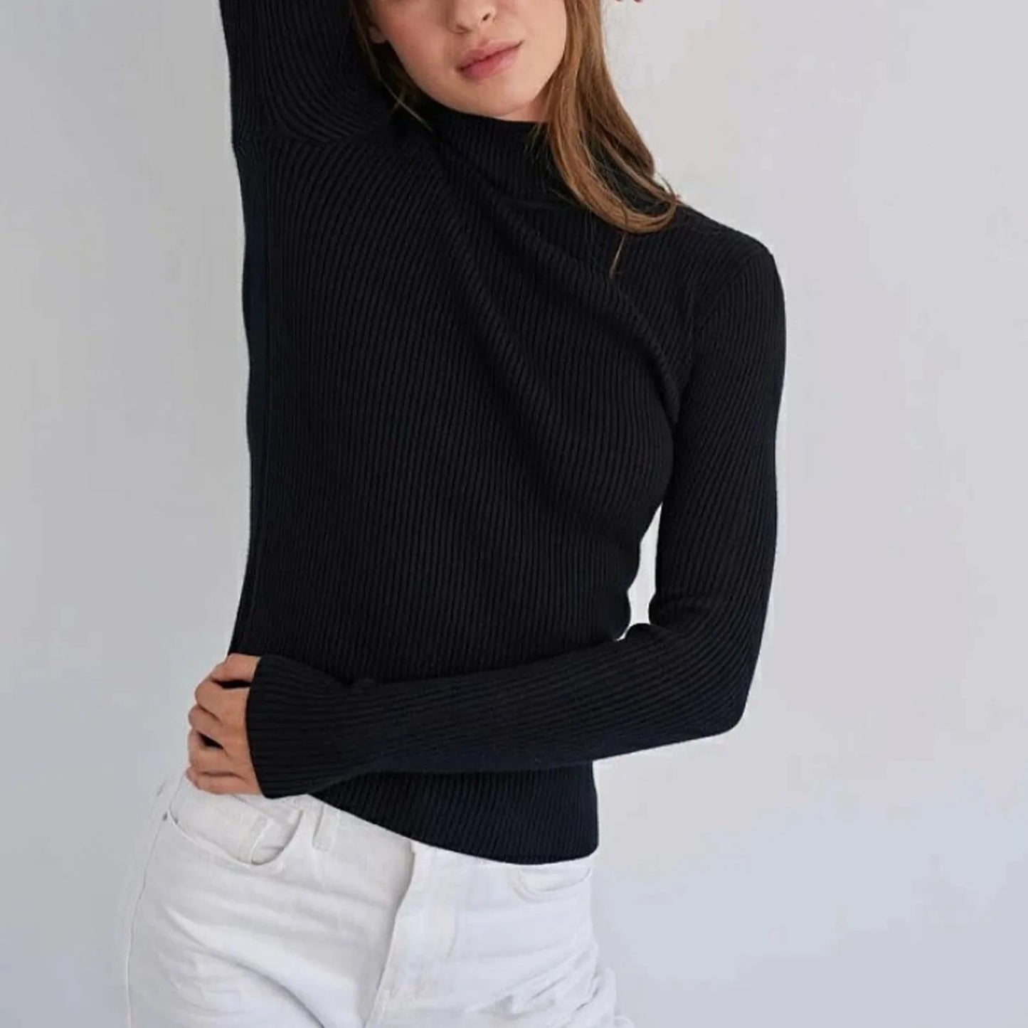 Women's Sweater Half High Neck Solid Slim Fit Pullover