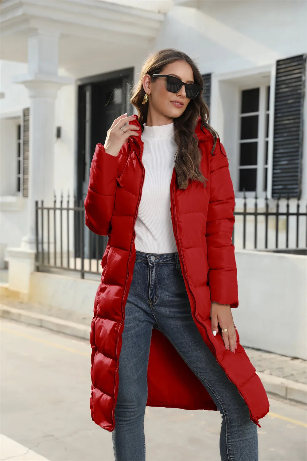 Winter Hooded Women's Cotton Padded Jacket Mid-length Outwear