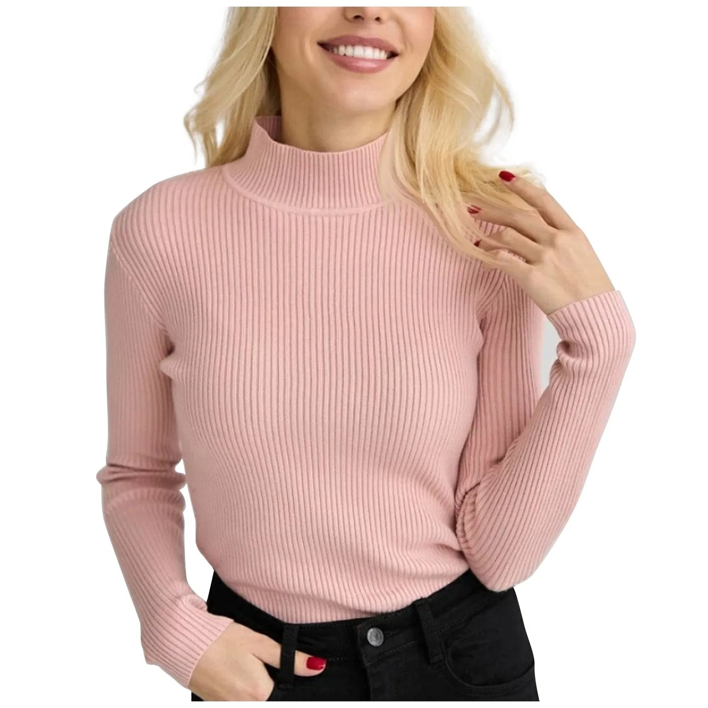 Women's Sweater Half High Neck Solid Slim Fit Pullover