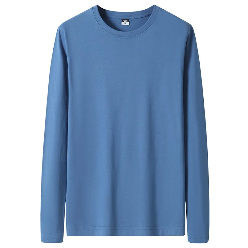 Large Size Solid Color Tops Men Long Sleeves Cotton T-shirt