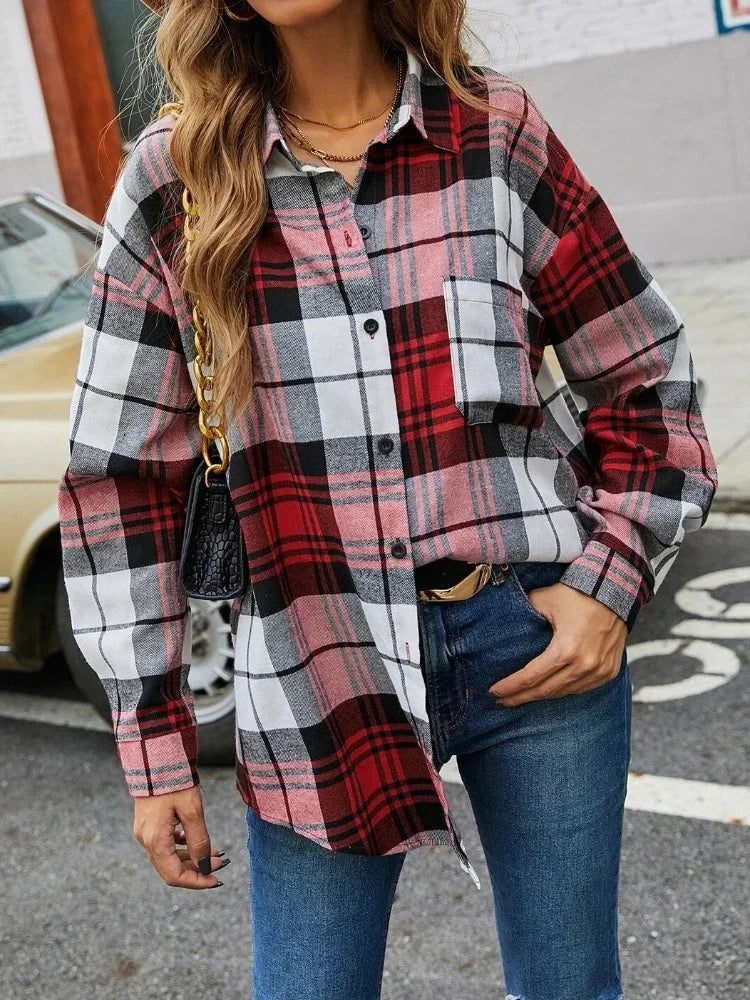 New Style Long-sleeved Plaid Women's Shirt Fashionable Design