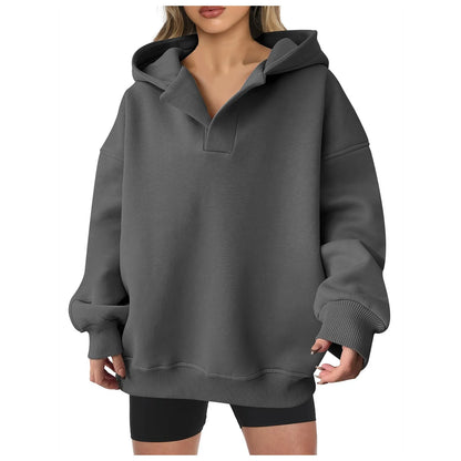 Women'S V Neck Oversized Hoodie With Pocket Fashion Trend