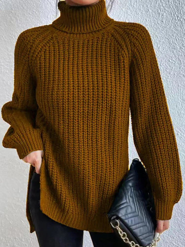 Women Winter Turtleneck Loose Sweater Elegant Drop Sleeve Tops