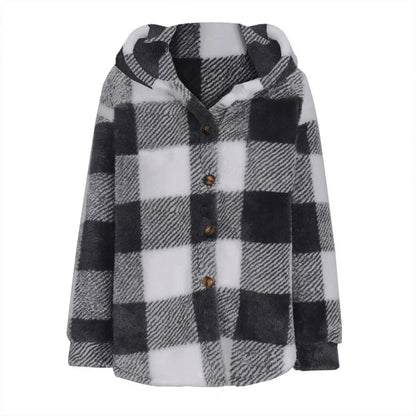 Winter Lady Coat Contrast Color Plush Lined Flannel Jacket