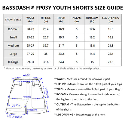 Bassdash Youth 5 Inch Fishing Shorts UPF 50 Quick Dry