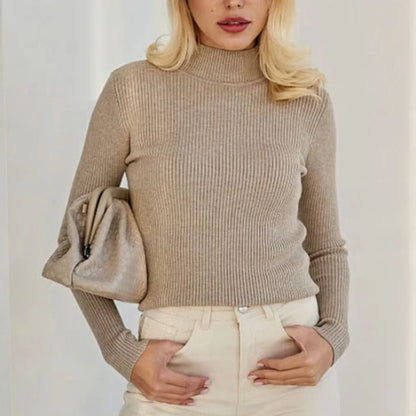 Women's Sweater Half High Neck Solid Slim Fit Pullover