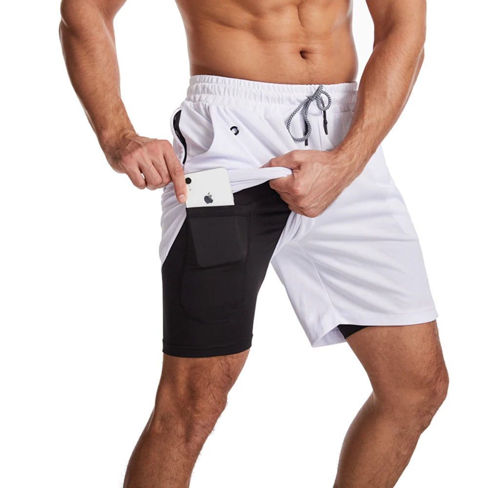 GITF Men's 2-in-1 Fitness Running 7-inch Shorts Quick Drying