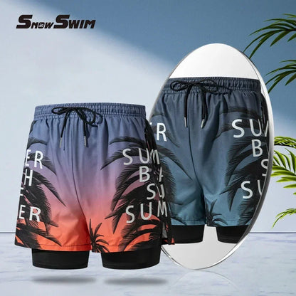 New Swim Trunks for Men Double-layer Swimming Shorts