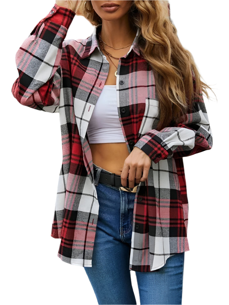 New Style Long-sleeved Plaid Women's Shirt Fashionable Design