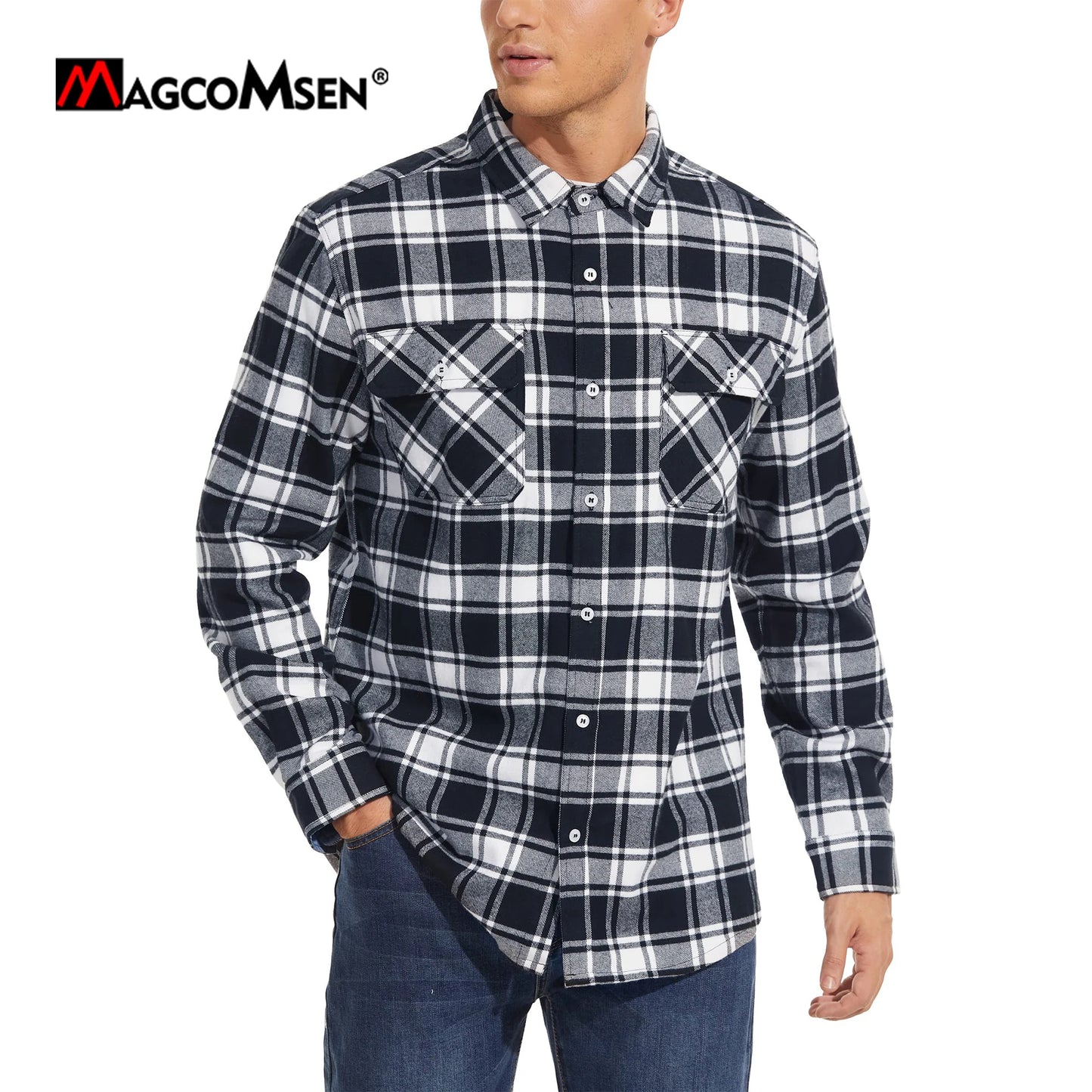 MAGCOMSEN Autumn Windproof Men's Flannel Shirt Warm Casual