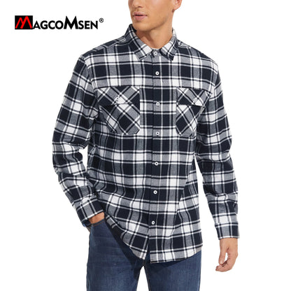 MAGCOMSEN Autumn Windproof Men's Flannel Shirt Warm Casual