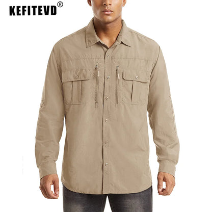 Men's Long Sleeve Shirt - Breathable Hiking, Camping & Work Shirt with Chest Pockets