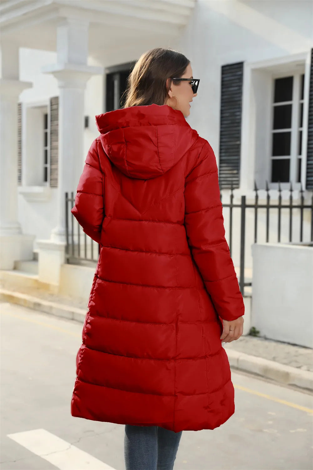 Winter Hooded Women's Cotton Padded Jacket Mid-length Outwear