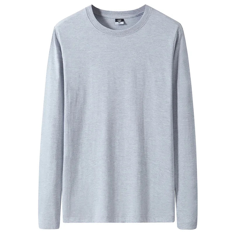 Large Size Solid Color Tops Men Long Sleeves Cotton T-shirt