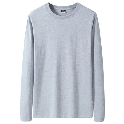 Large Size Solid Color Tops Men Long Sleeves Cotton T-shirt