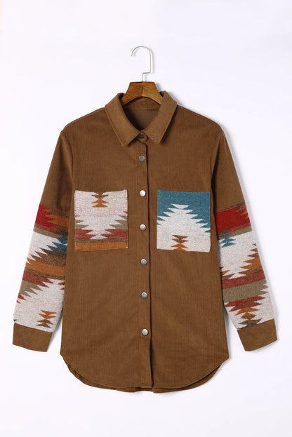 KHALEE YOSE Khaki Aztec Corduroy Jacket Boho Long Sleeve