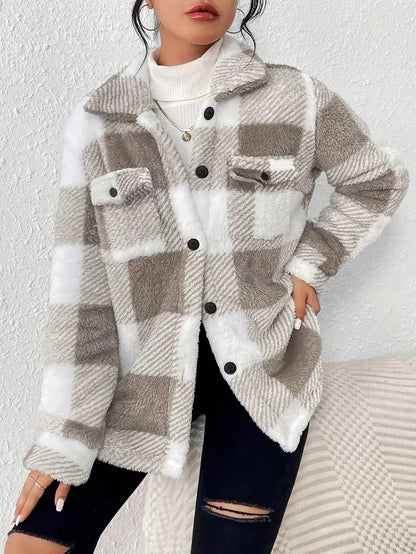 Europe and The United States Autumn Winter Plaid Coat Warm