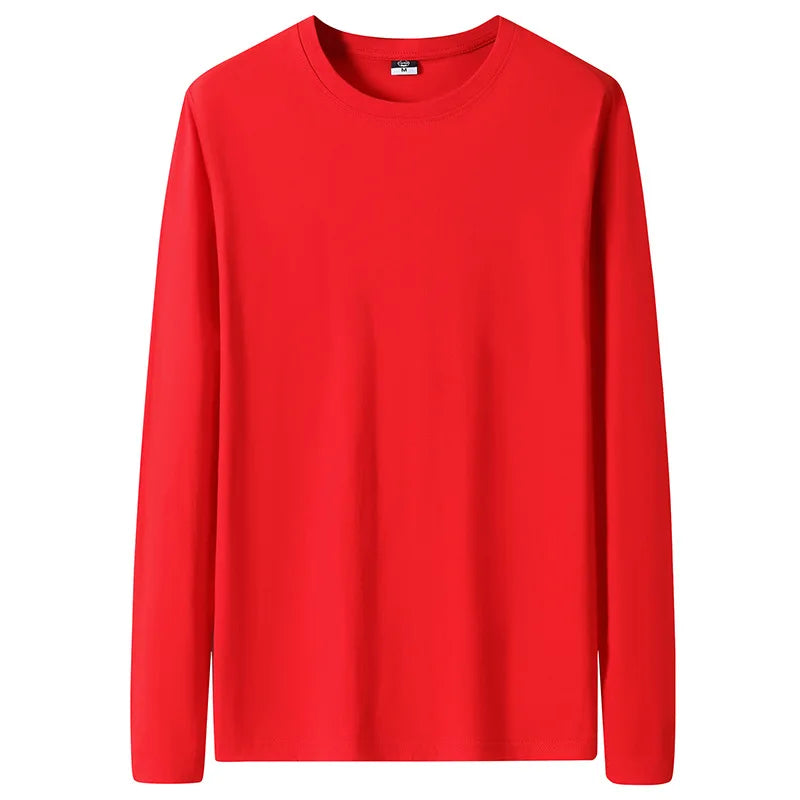 Large Size Solid Color Tops Men Long Sleeves Cotton T-shirt